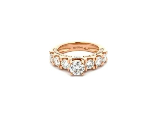 18K Rose Gold Engagement Ring with Natural Round Center Diamond, Side Diamonds, and Hidden Princess Cut Diamond
